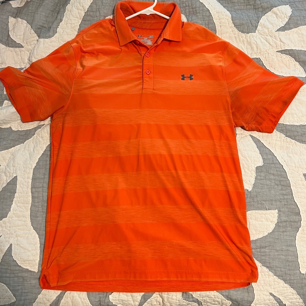 Orange Under Armour Golf Shirt - Heat Gear Size Large